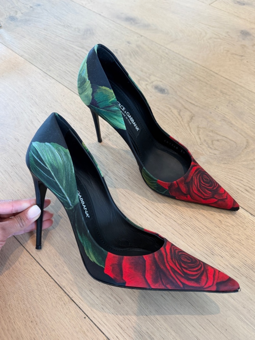 Dolce & Gabbana Women's Red Rose Pointed Toe Stiletto Pumps